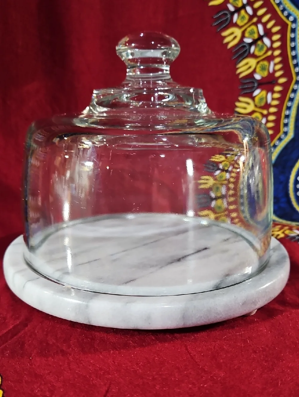 White & Gray Vintage Marble & Glass Dome Cloche For Cheeses, Crackers, Fruit